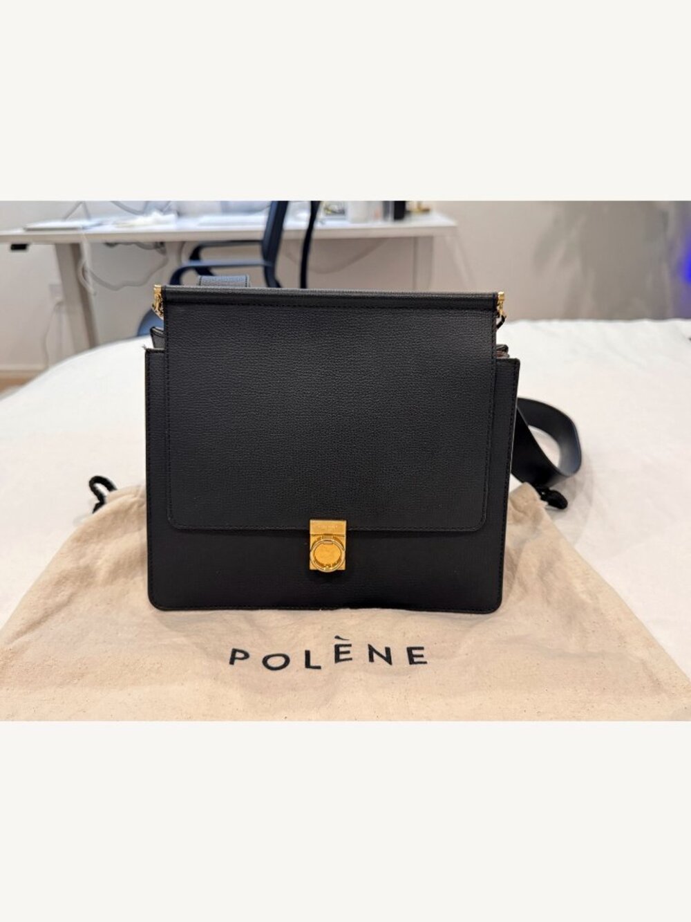 Polène Numéro Sept Textured Black Leather Crossbody Bag